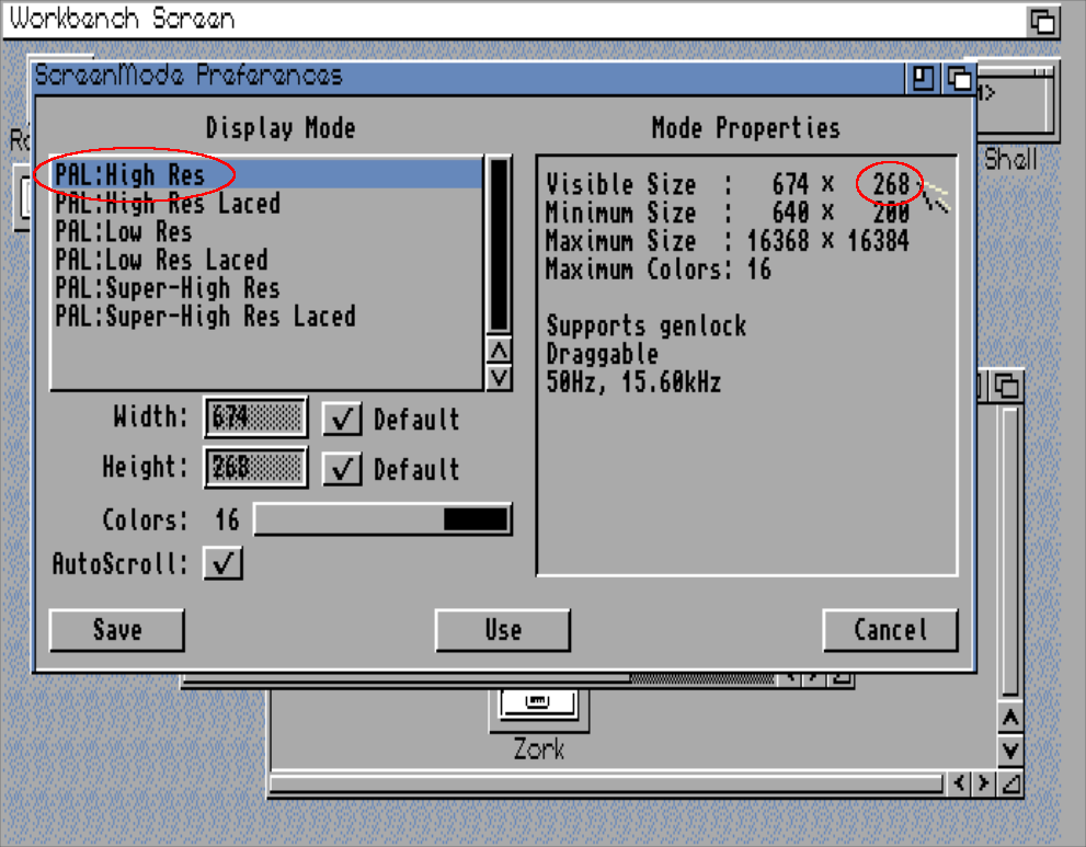 Amiga 600 'Screenmode' program, calling 674x268 'High-res'